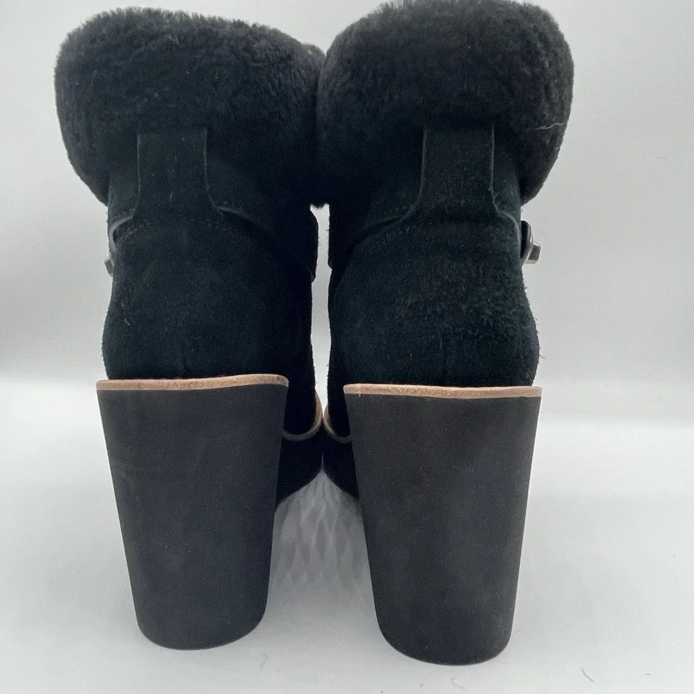 Womens Kenna Coach‎ Black Suede/Fur Wedge Booties Size 8M